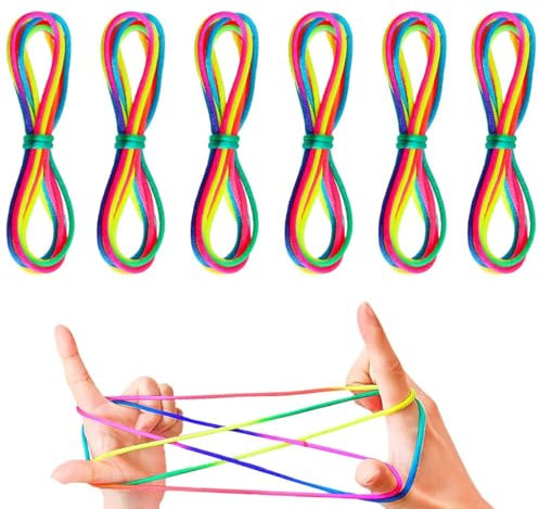 EIHI 6 PCS Cuerdas de arco Iris,Juego de Dedos Cuerda,Cordón Arcoíris,Rainbow Rope,Cuerda Arco Iris,Juegos De Habilidad, Regalo,Juegos Flexibles para Niños,Uego de Hilos para Niñas y Niños