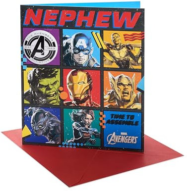 UK Greetings | Marvel The Avengers Birthday Card for Nephew | Happy Birthday Gifts | Him, Boys, Men | Bright Design | With Envelope | 165 x 190 mm