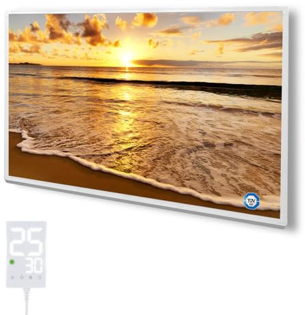 Hocosyme Infrarotheizung Bild 1000W, 1-3 Min auf Betriebstemperatur bis 120 Grad - Geeignet für Schlafzimmer, Büro, Küche, Badezimmer - mit Touch-Thermostat - Strand
