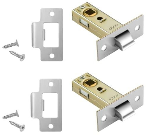TOP-VIGOR Lot de 2 loquets à mortaise tubulaires en acier inoxydable avec butée de porte et vis, loquet de porte silencieux à ressort pour portes intérieures, poignées de porte à levier