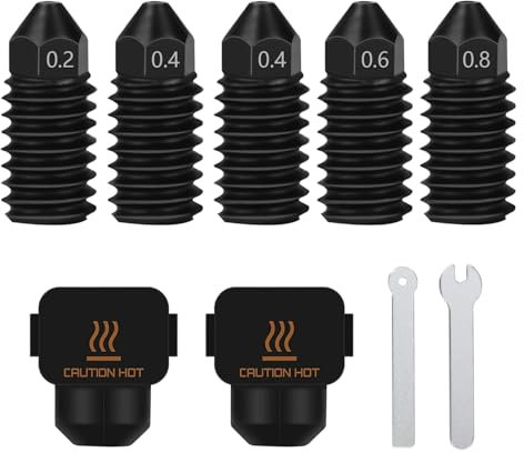 HzdaDeve A1/A1 Mini/Kobra 3 Max gehärtete Stahldüsen 0.2MM 0.4MM 0.6MM 0.8MM High Flow Verschleißfeste Düsen mit Extra Silikon Abdeckung Socken Hotend Drucker Kopf Extruder für Bambu Labor 3D Drucker