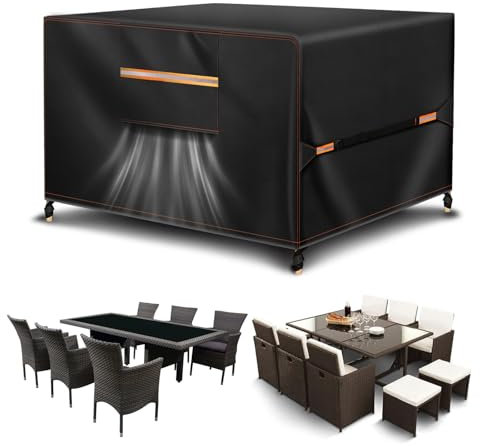 Haokiang Garden Furniture Covers Waterproof 250x250x90cm 420D Patio Outdoor Covers Rattan Garden Furniture Covers Outdoor Table Cover Table Covers Waterproof with Buckle