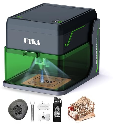 UTKA A1 10W Mini Lasergravierer mit Cemera, 3,93 * 3,93 Zoll tragbarer Lasergravierer und Schneidermaschine für Holz, Papier, Kunststoff, Leder, Tuch, Lebensmittel, lackiertes Metall, Laserklasse 1