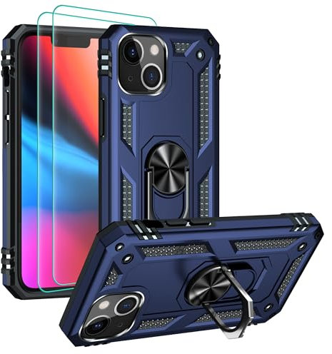 Pilaru for iPhone 13 mini Case,iPhone 13 mini Phone Case with HD Screen Protector, [Military Grade 16ft. Drop Tested],Magnetic Ring Kickstand Car Mount Protective Cover for iPhone 13 mini,Blue