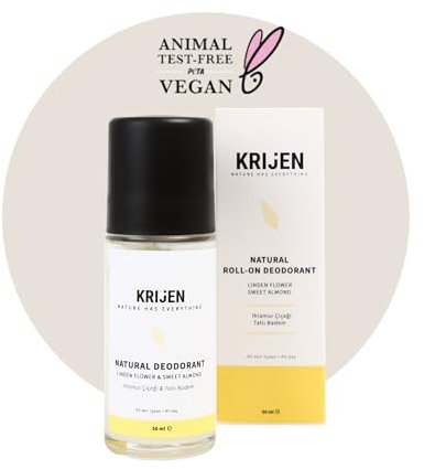 Krijen Lindenblüten & Süßmandel Roll-On-Deodorant 50 ml | Aluminiumfrei & vegan | Gegen Schweißgeruch & Verfärbungen | Sanft zur Haut & rückstandsfrei | Für Frauen & Männer