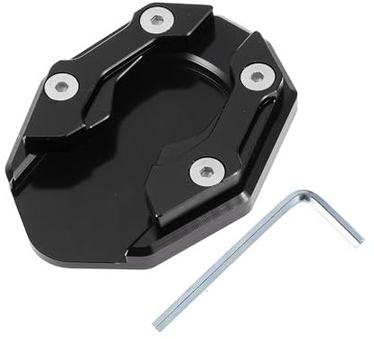 INFINAUTO Motorcycle Side Stand Plate Pad, Motorbike Kickstand Pad with Wrench Aluminum Alloy Black, 1 Set