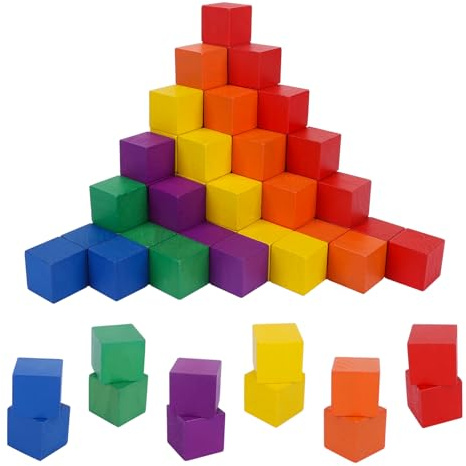 GOTHINK Holzwürfel Bunt, 108 Pack 1 Zoll Bunte quadratische Holzklötze, farbige unfertige Holzbausteine, Puzzle Machen und DIY Handwerk Stapelblöcke Spielzeug für Kinder Erwachsene Klassenzimmer