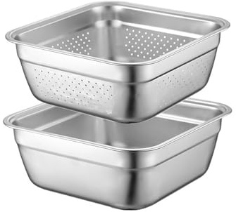 VUIUYOIES 2pieces Large Washing Up Bowl With Colander For Kitchen Sink Stainless Steel Washing Up Bowl With Drainer Plug Rice Bowl, 28cm