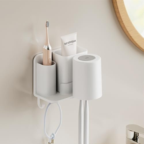 Porta Cepillo de Dientes, Soporte Cepillo de Dientes de Pared con 1 Tazas, Soporte Cepillo de Dientes Eléctrico, Multifuncionales Organizador Cepillos de Dientes para Baño