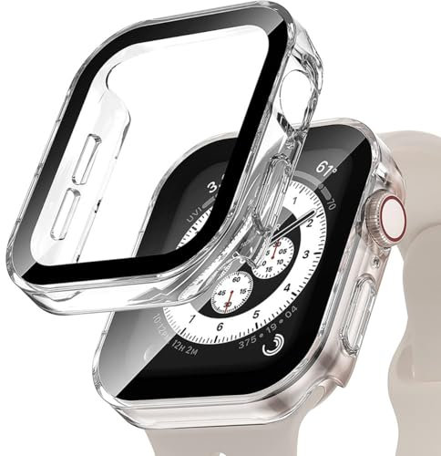 Vinmooog 2 Pièces Transparent PC Coque Compatible Avec Apple Watch Serie Watch 40mm Series 6 5 4 Se Avec Protection ecran en Verre Trempé,HD Clair Ultra Mince Anti-Choc Protection iWatch (40mm)