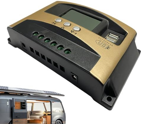 Contrôleur de Charge pour Panneaux Solaires,Contrôleur de Charge pour Batterie Solaire | Onduleur Régulateur Étanche 12V/24V avec Écran LCD et Câble DC pour Charge Lente de Batterie