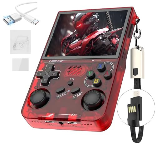 R36XX Retro Handheld Game Console 64G,Built-in 15000+ Games,12 Emulators,3000mAh,Retro Video Game Console with 3.5 Inch IPS OCA HD Screen,640*480P,Open Source Linux System,Dual 3D joystick (Red)