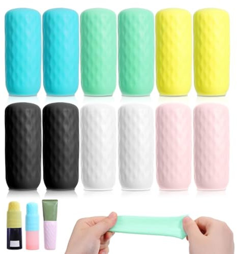 GXGM 12 Pièces Manchons Anti-fuites en Silicone,Manchons éLastiques pour Voyage Anti-Fuites,Trousse de Toilette Réutilisable Housse en Silicone Etanche, Manchons pour Récipients de Voyage