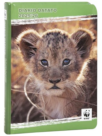 WWF Schülerkalender 2025-2026, offizielles WWF, Tagebuch 12 Monate, ideal für die Grund- oder Mittelschule, mit festem Einband und 352 farbigen Seiten, 13 x 17,8 cm
