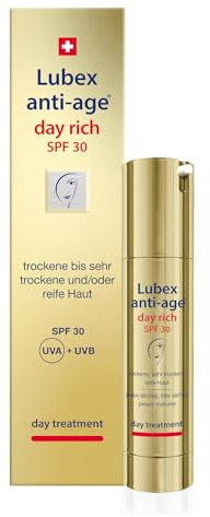 Lubex anti-age day rich SPF 30 – Anti-Aging-Tagespflege mit UVA- & UVB-Schutz, Peptiden, Apfelstammzellen & Hyaluronsäure, für trockene und/oder reife Haut, hergestellt in der Schweiz, 50ml
