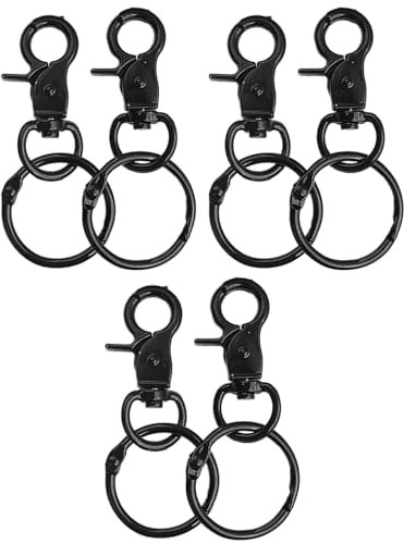 6Pcs Dog Lead Clips, 360° Swivel Snap Hook with Key Ring, Zinc Alloy Heavy Duty Dog Lead Hook, Black Lobster Clasps Snap Hook for Dog Leashes Flagpole Lanyard Keys