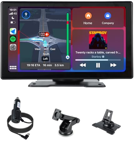Plimpton Wireless Carplay Screen for Car-9 inch Car Stereo with Apple Carplay and Android Auto, Portable Touchscreen Car Play Screen Audio Receivers with GPS Navigation, FM, Mirror Link, Voice Control