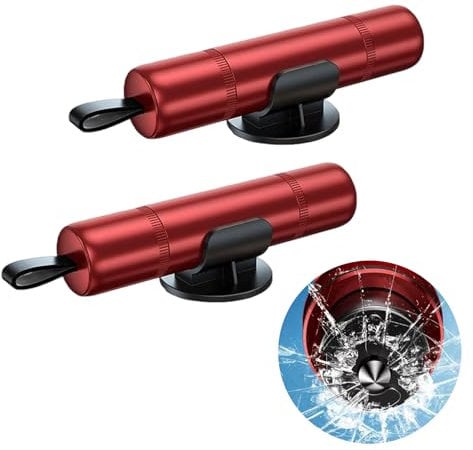 DALAETUS 2 Pezzi Strumento di Emergenza Taglia Cinture di Sicurezza e Rompivetro con 2 Supporti - Rompi Vetro Auto Emergenza, 2-in-1 Martello di Emergenza per Auto e Taglia Cinture, Rosso