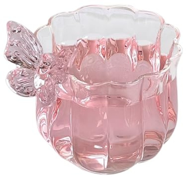Jenngaoo Transparent Tea Cup Set with Saucer, Ribbed Drinking Glasses Butterfly Decoration 3D Butterfly Coffee Mugs Flower Tea Cup for Milk Tea Juice Coffee (Lotus Single Cup)