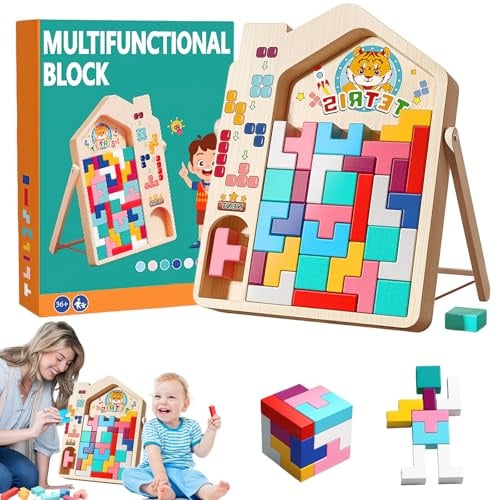 Tetris Spiel, panemy Holzpuzzle Knobelspiele, 40 Blöcke, Holzpuzzle Tetris, Puzzlespiel, Eltern-Kind-Interaktion, Montessori Holz Tetris, Hilfe für die Aufklärung der Kinder