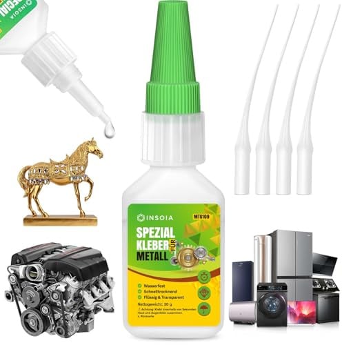 Metallkleber Extra Stark Wasserfest – 30g Set mit Sekundenkleber & Anti-Austrocknung – Super Spezial Kleber für Metallen aller Art & Bastelarbeiten – Kontaktkleber Transparent & Flexibel