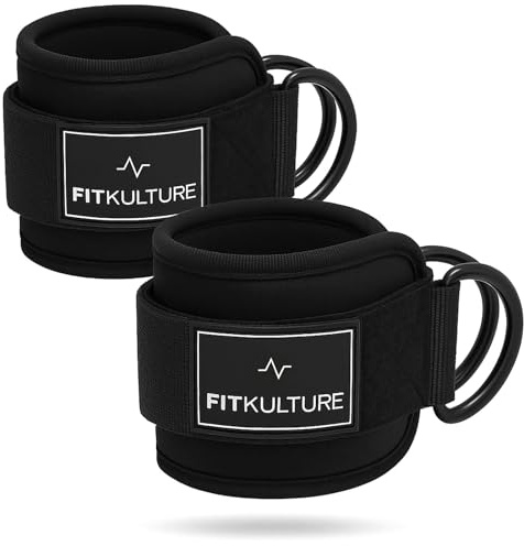 FitKulture – Ankle Straps for Cable Machines with Soft Neoprene Padding 10 x 4 Adjustable Gym Ankle Strap, Strong Closure with Double D-Ring for Men & Women