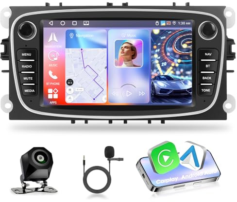 Motorsi 4+64G Android 15 Autoradio Für Ford Focus 2 Mondeo 9 Galaxy 2 C-Max S-Max, 2 Din 7 Zoll Autoradio Bluetooth 5.0 IOS Carplay Android Auto Radio EQ GPS WiFi Unterstützt DAB