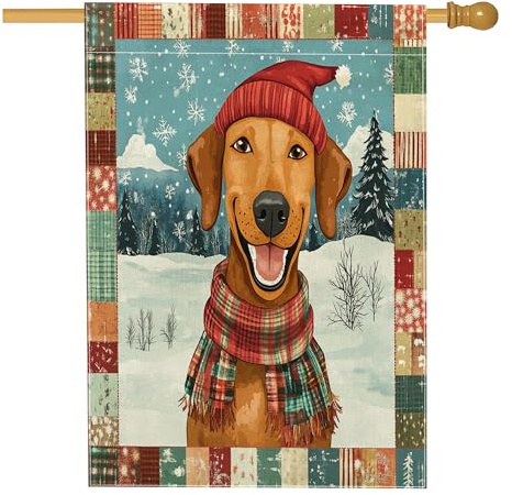 Rhodesian Ridgebacks Hausflagge für den Außenbereich, 71,1 x 101,6 cm für draußen, Weihnachts-Patchwork, Standard, vertikale Leinen-Flagge, Hunde-Vorgarten, Hinterhof-Muster, Outdoor-Dekoration