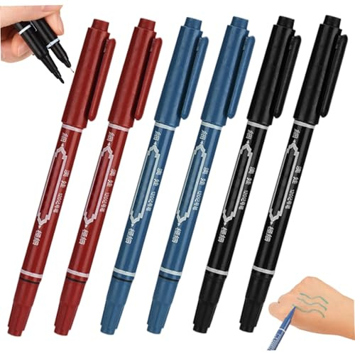 SMELEYOU 6 Stück Tattoo-Marker für die Haut, doppelköpfiger Henna-Stift mit dicker und feiner Spitze, tragbare Hautmarker für Tätowierungen, Rot + Schwarz + Blau