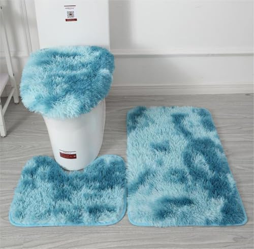 Washable Toilet Mat,Toilet Bath Mat,Soft Microfiber Bathroom Rugs Sets 3 Piece,Non-Slip Bath Mat Fluffy Plush Toilet Seat Cover For Bathroom,Water Absorbent Bathmat,Machine Washable (navy blue)