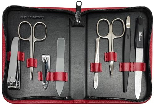8-teiliges Maniküre-Set Echtleder Etui · Solingen Instrumente · Made in Germany Rot