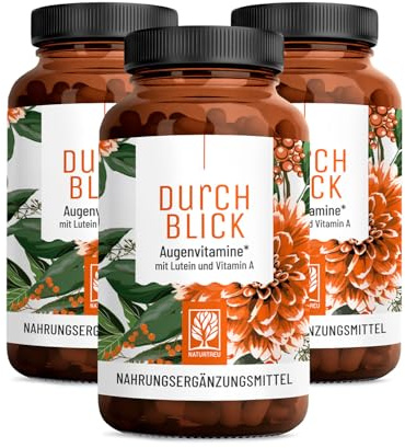 NATURTREU® Augenvitamine - Lutein Zeaxanthin Komplex Kapseln | Beta Carotin & Vitamin A hochdosiert & Vegan, 270 Augenkapseln mit Lutein 20mg für 9 Monate, Augen Vitamine, 100% natürlich