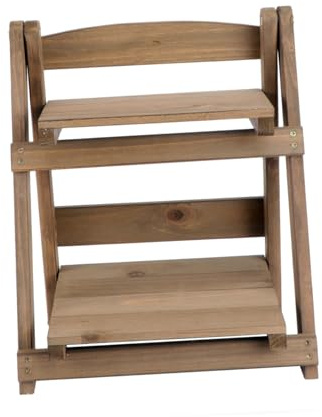 MAGICLULU Two Layer Wooden Flower Pot Rack Folding Retro Wood Shelf Multi-layer Plant Stand Creative Storage Holder for Home Desk with Coffee Finish