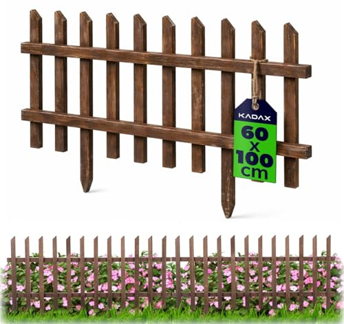KADAX Lattenzaun 100 x 60 cm, Gartenzaun aus Holz, dekorativer Steckzaun als Beeteinfassung, Holzzaun für Garten, Staketenzaun, Zaunelemente (Braun)