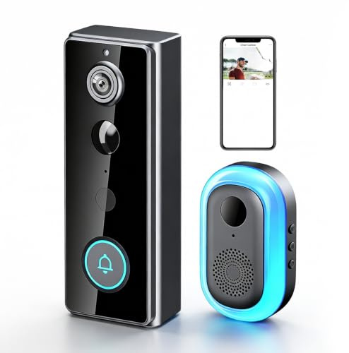 Video-Türklingel mit Kamera Kabellos, IP65 Wasserdicht, Intelligente AI Bewegungserkennung, Nachtsicht, PIR-Bewegungserkennung, Nachtsicht, Zwei-Wege-Audio, Kompatibel mit Tuya, Smart Life App