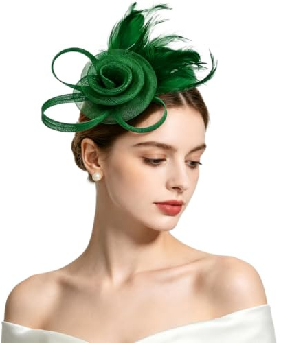 AOOSA Femmes Fascinator Chapeau Plume Mariage Bandeau et Clip, Vert | Chapeau Élégante Charmant Fleur Mesh, Vintage Bandeau Plumes avec Pince, pour Cocktail, Mariage, Tea Party, Courses