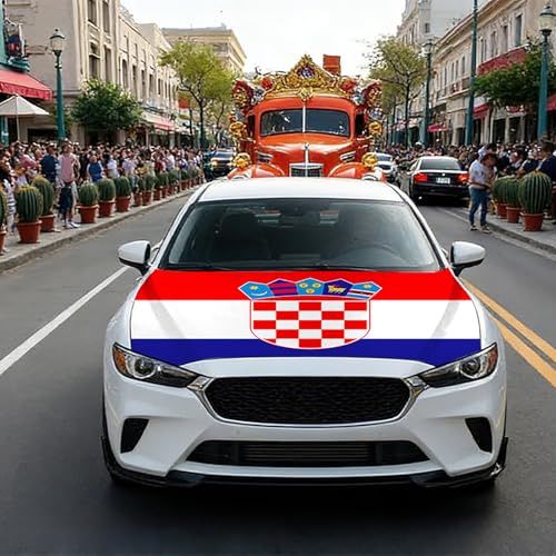 Kroatische Motorhauben Flagge - Autoflagge Kroatien - Kroatische Autoflagge - Kroatien Flagge, 2026 World Fußball Auto Motorhaube Überzieher Flagge