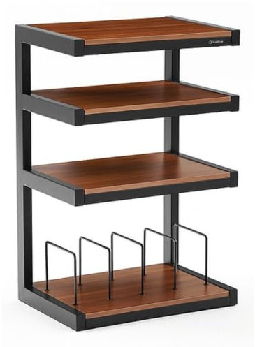 Norstone ESSE Black HiFi Rack Walnut Shelves Vinyl Record Storage Stand | Premium HiFi rack with dedicated vinyl record storage - Stores up to approximately 90 vinyl records