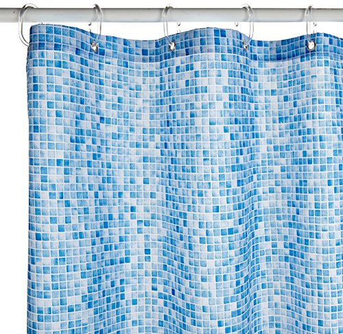 Croydex Blue Swimming Pool Mosaic Textile Shower Curtain with Hygiene 'N' Clean