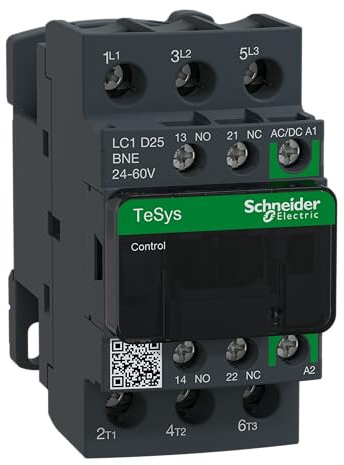Schneider Electric TeSys Deca contactor,3P(3NO),AC-3/AC-3e/=440V 25A,24-60V AC/DC coil,LC1D25BNE