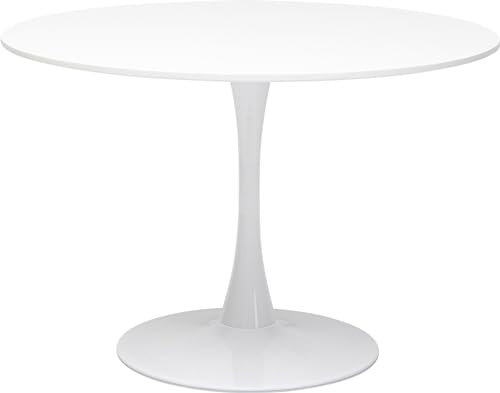 Kare Design Table Schickeria, blanc, bois MDF, pied en acier, minimaliste, table a manger, table ronde pour 4 personnes, salle à manger, salon, bureau, Ø110