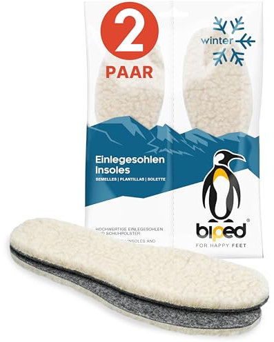 biped 2 Paar Wollsohlen aus Lammwolle und Filz - Extra dicke, wärmende Winter Einlegesohlen für Damen- und Herrenschuhe z1004(46)