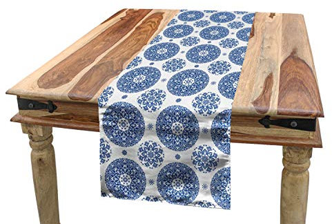 ABAKUHAUS Paisley Tischläufer, Vintage Französisch Blau, Esszimmer Küche Rechteckiger Dekorativer Tischläufer, 40 x 225 cm, Weiß Blau