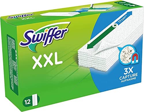 Swiffer Balai XXL Recharges Lingettes Sèches, 12 Lingettes Nettoyantes, pour Balai Swiffer, Attrape et Retient la Poussière