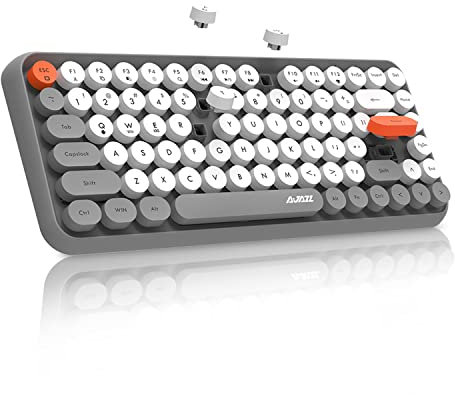 FELiCON 308i Retro Wireless Keyboard, Bluetooth Silent Cute Computer Keyboard with Round Punk Compact 84 keys, Lightweight, Matte Texture,Typewriter Design for PC, Laptop, Mac, Phone-Gray