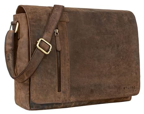 STILORD 'Nicolas' Messenger Bag Leder Große Umhängetasche Laptoptasche 15,6 Zoll Aktentasche Business für Herren Damen Echtes Leder, Farbe:colorado - braun