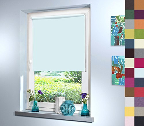 Verdunkelungsrollo nach Maß, Rollo Maßanfertigung Innenrollo, Rollos nach Maß, Balkontür, Blickdicht, für Fenster & Türen, Klemmfix ohne Bohren (220cm Höhe x 70cm Breite/Hellblau)