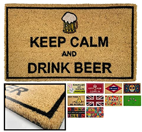 LucaHome - Felpudo Entrada casa Original y Divertido de Coco Natural - Felpudo Keep Calm Beer 40x70 - Ideal para Puertas de Exteriores Cubiertas, pasillos y entradas de hogares