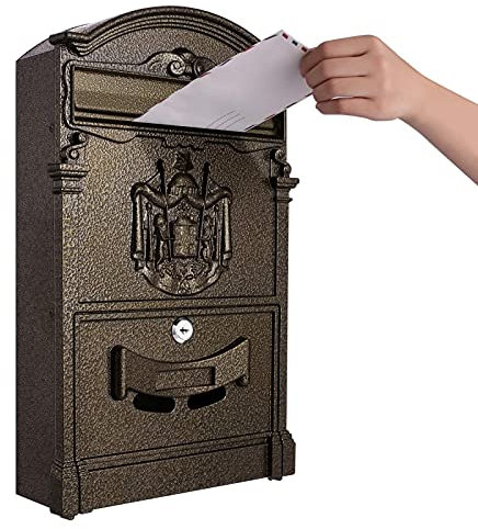 Tooluck Briefkasten Edelstahl Ohne Zeitungsfach, Grosse Kapazität Postkasten Edelstah, Design Briefkasten Vintage Landhaus, Retro Briefkästen Braun