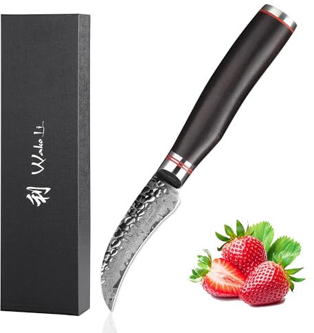 Wakoli EBO Premium Schälmesser mit 8 cm Klinge und Hammerschlag aus 67 Lagen I Damastmesser Küchenmesserset und Profi Kochmesser